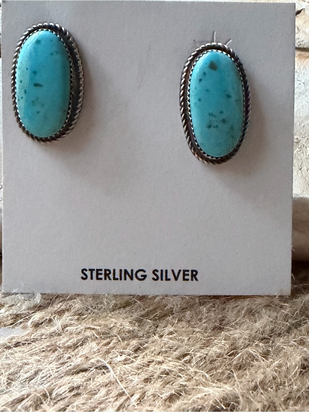 D Nez Sterling Silver Kingman Turquoise Oval Stud Earrings - Blue